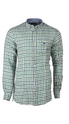 Ανδρικό Πουκάμισο Λινό σε Κανονική Γραμμή Boston 414-3 Καρό Μακρυμάνικο Πράσινο