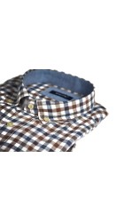 Ανδρικό Πουκάμισο σε Κανονική Γραμμή Λινό Boston 414-4  Καρό  Μακρυμάνικο Καφέ