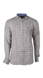 Ανδρικό Πουκάμισο σε Κανονική Γραμμή Λινό Boston 414-4  Καρό  Μακρυμάνικο Καφέ