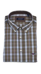 Ανδρικό Πουκάμισο με Κανονική Γραμμή Boston 301-4 Μακρυμάνικο Καρό Καφέ