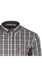 Ανδρικό Πουκάμισο με Κανονική Γραμμή Boston 301-4 Μακρυμάνικο Καρό Καφέ