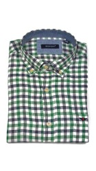 Ανδρικό Πουκάμισο Λινό σε Κανονική Γραμμή Boston 414-3 Καρό Μακρυμάνικο Πράσινο