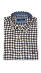 Ανδρικό Πουκάμισο σε Κανονική Γραμμή Λινό Boston 414-4  Καρό  Μακρυμάνικο Καφέ