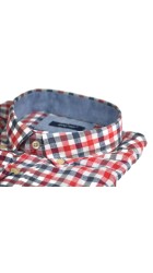 Ανδρικό Πουκάμισο Λινό με Κανονική Γραμμή Boston 414-2  Καρό  Μακρυμάνικο Κόκκινο