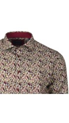 Ανδρικό Πουκάμισο με Στενή Γραμμή Floral Boston18954-1 Μακρυμάνικο Μπορντό