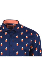 Ανδρικό Πουκάμισο με Στενή Γραμμή Boston 400.1 Floral Μακρυμάνικο Μπλε