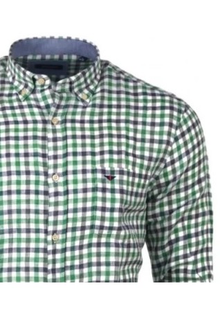 Ανδρικό Πουκάμισο Λινό σε Κανονική Γραμμή Boston 414-3 Καρό Μακρυμάνικο Πράσινο