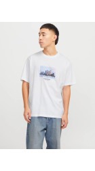 Ανδρικό T-Shirt Jack & Jones Jorveserbro Picture Tee SS Crew Neck SN 12250421Λευκό