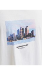 Ανδρικό T-Shirt Jack & Jones Jorveserbro Picture Tee SS Crew Neck SN 12250421Λευκό