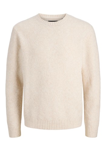 Ανδρικό Πλεκτό Jack & Jones JPRLAWilson Knit Crew Neck STYD 12286140 Cloud Dancer Melange