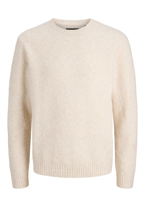 Ανδρικό Πλεκτό Jack & Jones JPRLAWilson Knit Crew Neck STYD 12286140 Cloud Dancer Melange