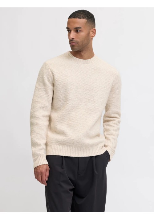 Ανδρικό Πλεκτό Jack & Jones JPRLAWilson Knit Crew Neck STYD 12286140 Cloud Dancer Melange