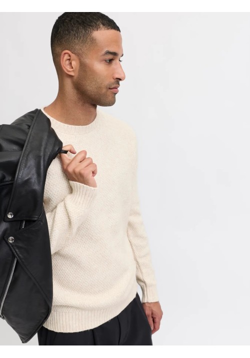 Ανδρικό Πλεκτό Jack & Jones JPRLAWilson Knit Crew Neck STYD 12286140 Cloud Dancer Melange