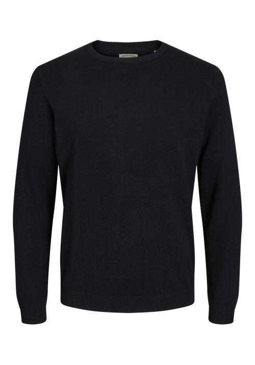 Ανδρικό Πλεκτό Βαμβακερό Jack & Jones JJEBasic Knit Crew Neck Noos  12137190 Μαύρο