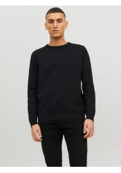 Ανδρικό Πλεκτό Βαμβακερό Jack & Jones JJEBasic Knit Crew Neck Noos  12137190 Μαύρο