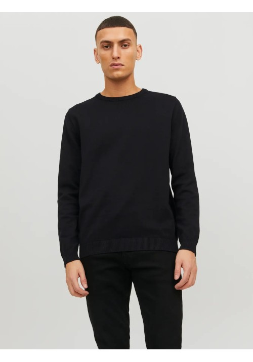 Ανδρικό Πλεκτό Βαμβακερό Jack & Jones JJEBasic Knit Crew Neck Noos  12137190 Μαύρο