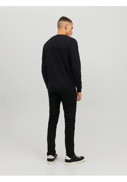 Ανδρικό Πλεκτό Βαμβακερό Jack & Jones JJEBasic Knit Crew Neck Noos  12137190 Μαύρο