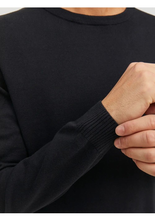 Ανδρικό Πλεκτό Βαμβακερό Jack & Jones JJEBasic Knit Crew Neck Noos  12137190 Μαύρο