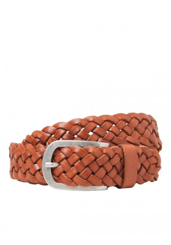 Ανδρική Δερμάτινη Πλεκτή Ζώνη Jack & Jones Jaclau Braided Leather Belt Styd 12270596 Ταμπά 