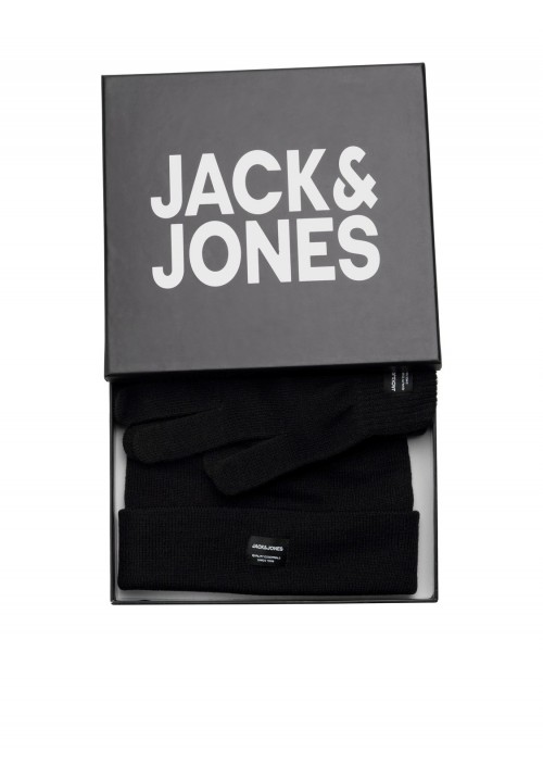 Ανδρικός Σκούφος  Beanie και Γάντια Jack & Jones Gift Box 12168383 Μαύρα