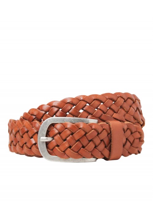 Ανδρική Δερμάτινη Πλεκτή Ζώνη Jack & Jones Jaclau Braided Leather Belt Styd 12270596 Ταμπά 