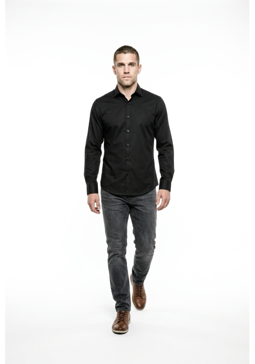 Ανδρικό Πουκάμισο Ελαστικό Slim Fit Boston 9001-20 Μαύρο