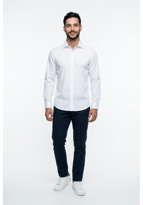 Ανδρικό Πουκάμισο Ελαστικό Slim Fit Boston 9001-00 Λευκό