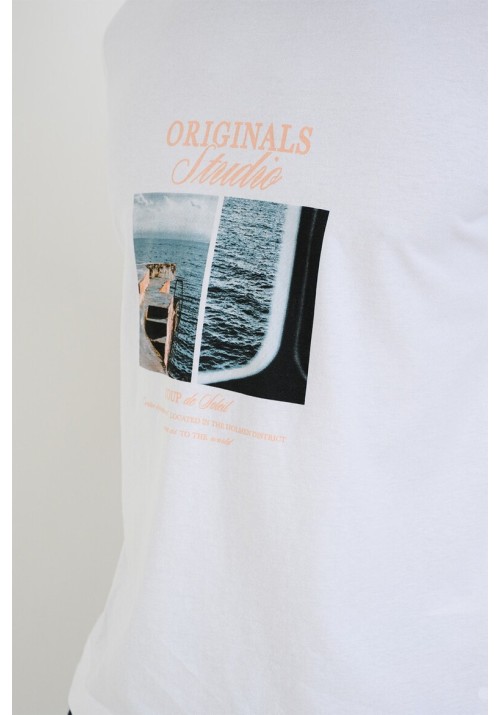 Ανδρικό T-Shirt Jack & Jones Jornorrebro Photo Tee SS Crew Neck LN 12291022 Bright White