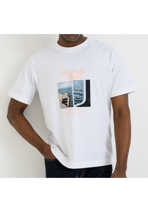 Ανδρικό T-Shirt Jack & Jones Jornorrebro Photo Tee SS Crew Neck LN 12291022 Bright White
