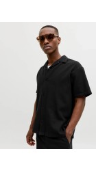 Ανδρικό Πουκάμισο Jack & Jones JJGlobal Waffle Resort Shirt SS 12295551 Black