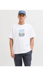 Ανδρικό T-Shirt Jack & Jones Jornorrebro Photo Tee SS Crew Neck LN 12291022 Bright White