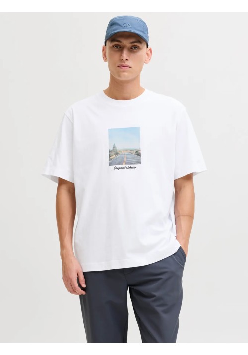 Ανδρικό T-Shirt Jack & Jones Jornorrebro Photo Tee SS Crew Neck LN 12291022 Bright White