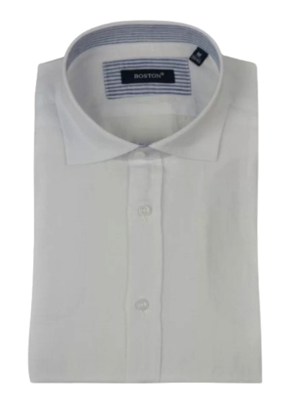 Aνδρικό Πουκάμισο Λινό με Κανονική Γραμμή Boston  Μακρυμάνικο Λευκό