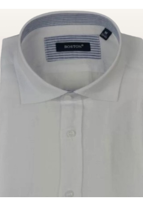 Aνδρικό Πουκάμισο Λινό με Κανονική Γραμμή Boston  Μακρυμάνικο Λευκό