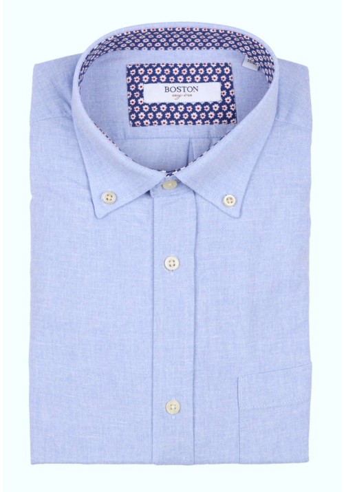 Ανδρικό Πουκάμσο Λινό Boston 119-2 Γαλάζιο