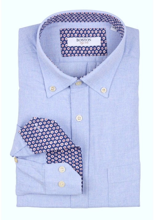 Ανδρικό Πουκάμσο Λινό Boston 119-2 Γαλάζιο