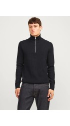Ανδρικό Πλεκτό Jack & Jones JJEPerfect Knit Half Zip SN 12257773 Μαύρο