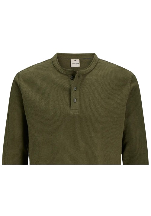 Ανδρική Μπλούζα Βαμβακερή  Jack & Jones JPRBlutyrell LS Henley Tee 12266583 Olive Night