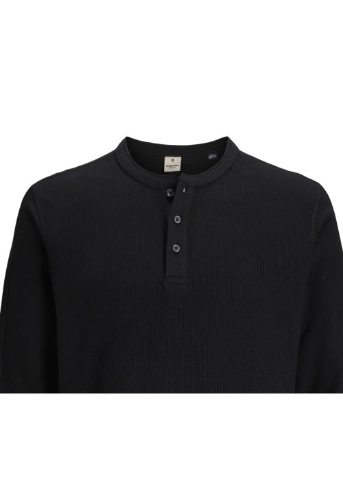 Ανδρική Μπλούζα Βαμβακερή  Jack & Jones JPRBlutyrell LS Henley Tee 12266583 Black