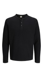 Ανδρική Μπλούζα Βαμβακερή  Jack & Jones JPRBlutyrell LS Henley Tee 12266583 Black