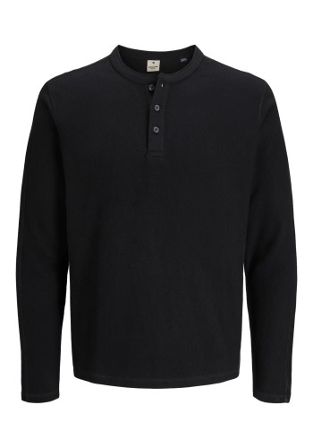 Ανδρική Μπλούζα Βαμβακερή  Jack & Jones JPRBlutyrell LS Henley Tee 12266583 Black