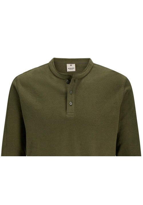 Ανδρική Μπλούζα Βαμβακερή  Jack & Jones JPRBlutyrell LS Henley Tee 12266583 Olive Night