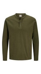 Ανδρική Μπλούζα Βαμβακερή  Jack & Jones JPRBlutyrell LS Henley Tee 12266583 Olive Night