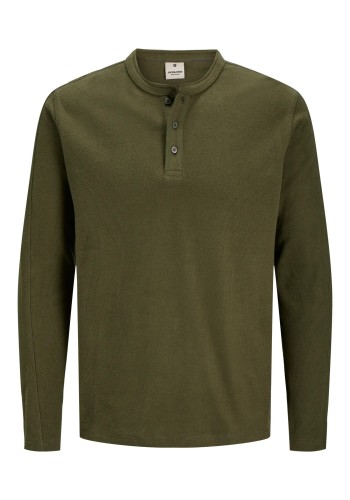Ανδρική Μπλούζα Βαμβακερή  Jack & Jones JPRBlutyrell LS Henley Tee 12266583 Olive Night
