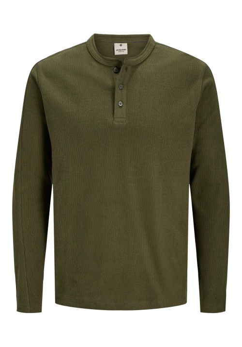 Ανδρική Μπλούζα Βαμβακερή  Jack & Jones JPRBlutyrell LS Henley Tee 12266583 Olive Night