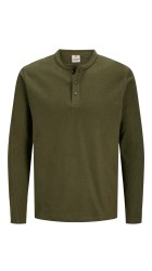Ανδρική Μπλούζα Βαμβακερή  Jack & Jones JPRBlutyrell LS Henley Tee 12266583 Olive Night