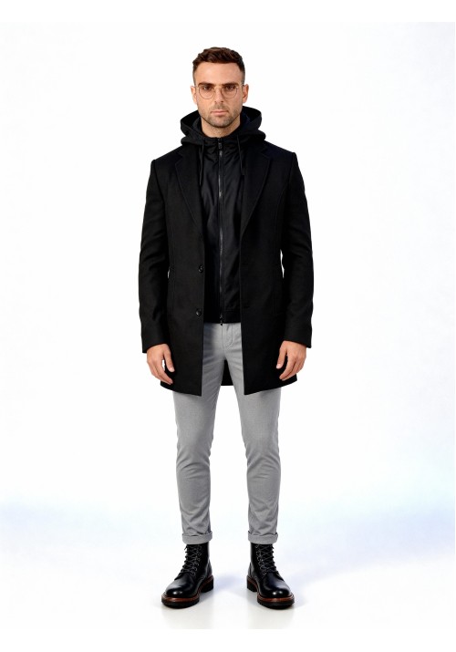Ανδρικό Παλτό Boston Hooded Coat 5223-9  Μαύρο