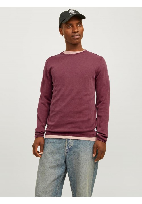 Ανδρικό Πλεκτό Βαμβακερό Jack & Jones JJEleo Knit Crew Neck Noos 12174001 Hawthorn Rose