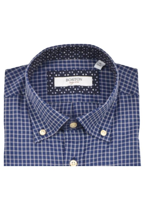 Ανδρικό Πουκάμισο Boston 1078-10 Καρό Μπλε