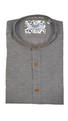 Ανδρικό Πουκάμισο Λινό με Κανονική Γραμμή Boston 12001.16 Μακρυμάνικο Μάο Γκρι